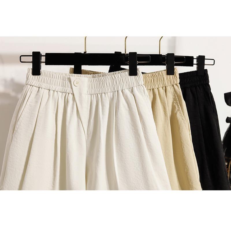 Dimanaf 2025 Plus Size Shorts Summer Women Elastic Loose High Waist Casual Short Pants Basic New Wide Leg Pants