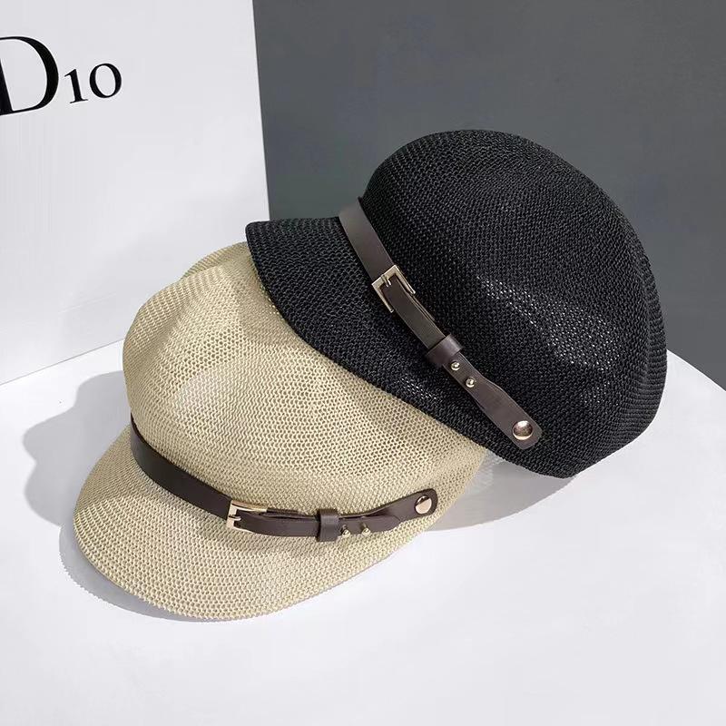 Spring and summer mesh hollow octagonal hat children summer travel versatile sunscreen straw hat British duck tongue beret