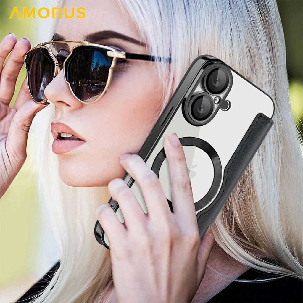 Чехол для iPhone 16 Plus, совместимый с MagSafe, с блокировкой RFID, держателем для карт, кожаный чехол для телефона