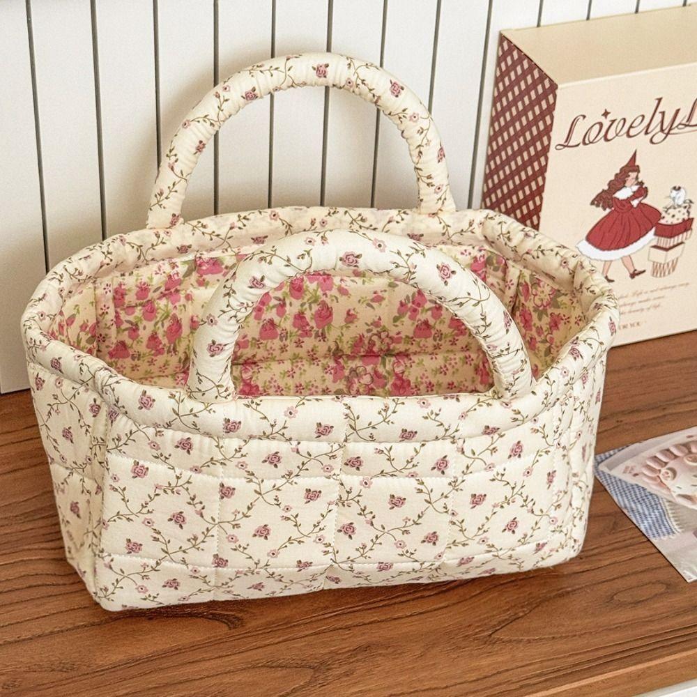Quilted Quilted Storage Basket Dual Handles Fabric Organizer Bin Bedroom Storage
