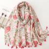 2024 Four Seasons Cotton And Hemp Texture Scarf, Small Fresh Pink Plant Flower Tassel Silk Scarf, Warm Shawl For Women