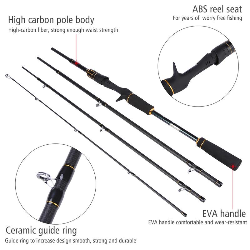 Fishing Rod Baitcasting Fishing Pole Protable Ultra- Lightweight for Big Fish Freshwater Saltwater
