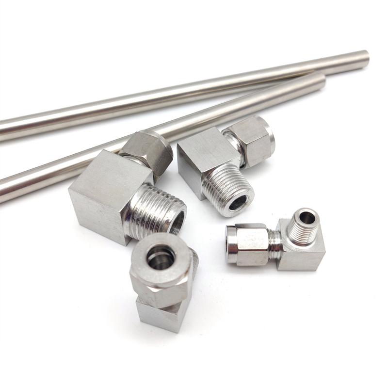 Stainless Steel Double Ferrule Elbow 6mm 8mm 10mm 18mm Tube to 1/8" 1/4" 3/8" 1/2" 90 Degree right angle male thread fitting