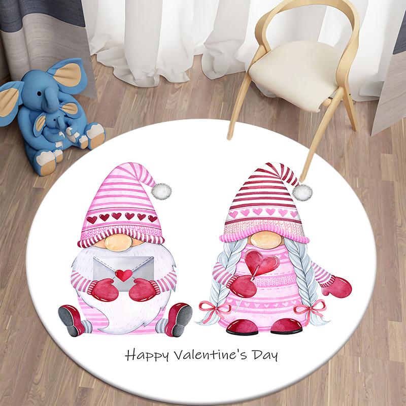 Круглый ковер с принтом Kawaii ко Дню святого Валентина, ковер для дома, гостиной, спальни, украшение для пола, противоскользящий коврик