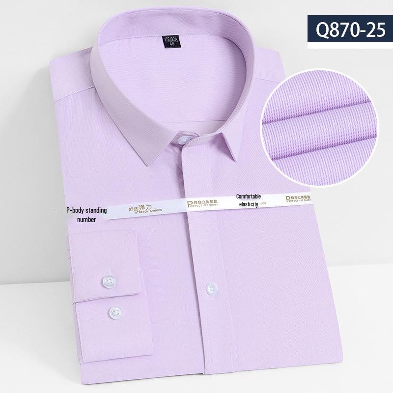 Youth Casual Slim Fit Men's Shirt: Solid Color, Light Business, Turn-Down Collar, Fashion Work Uniform