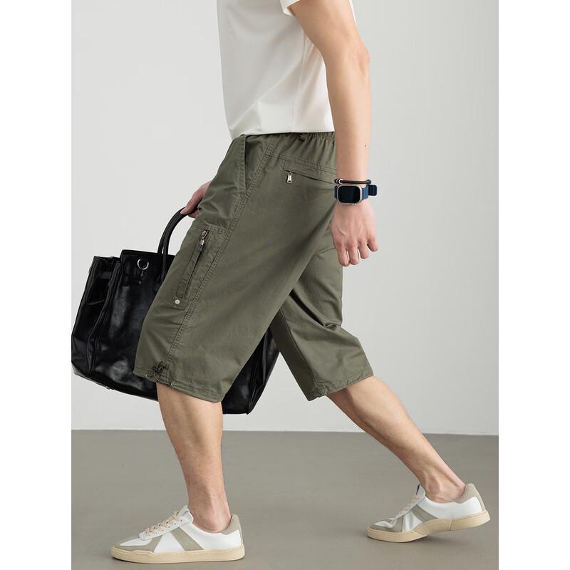 Hengyuanxiang Men's 100% Cotton Casual Cropped Shorts