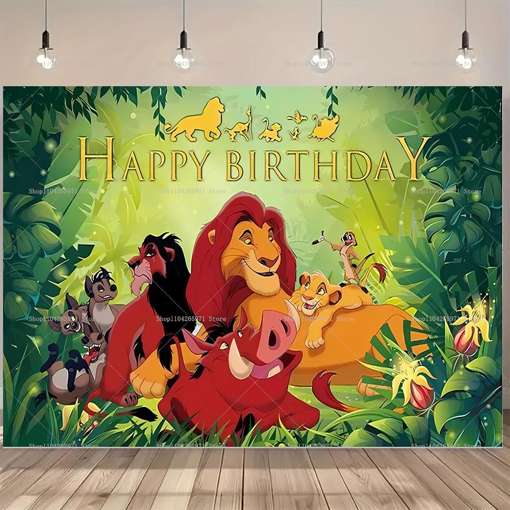 The Lion King Simba Cartoon Backdrop Wild Jungle Animals Kids Birthday Party Decoration Baby Shower Photo Banner Props