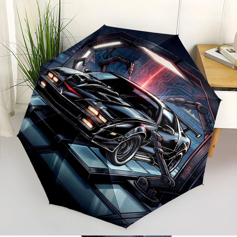 Knight Rider Print Automatic Open Close Umbrella, Portable Foldable Umbrella, for Outdoor Commute Camping Trip, Ideal Birthday Gift