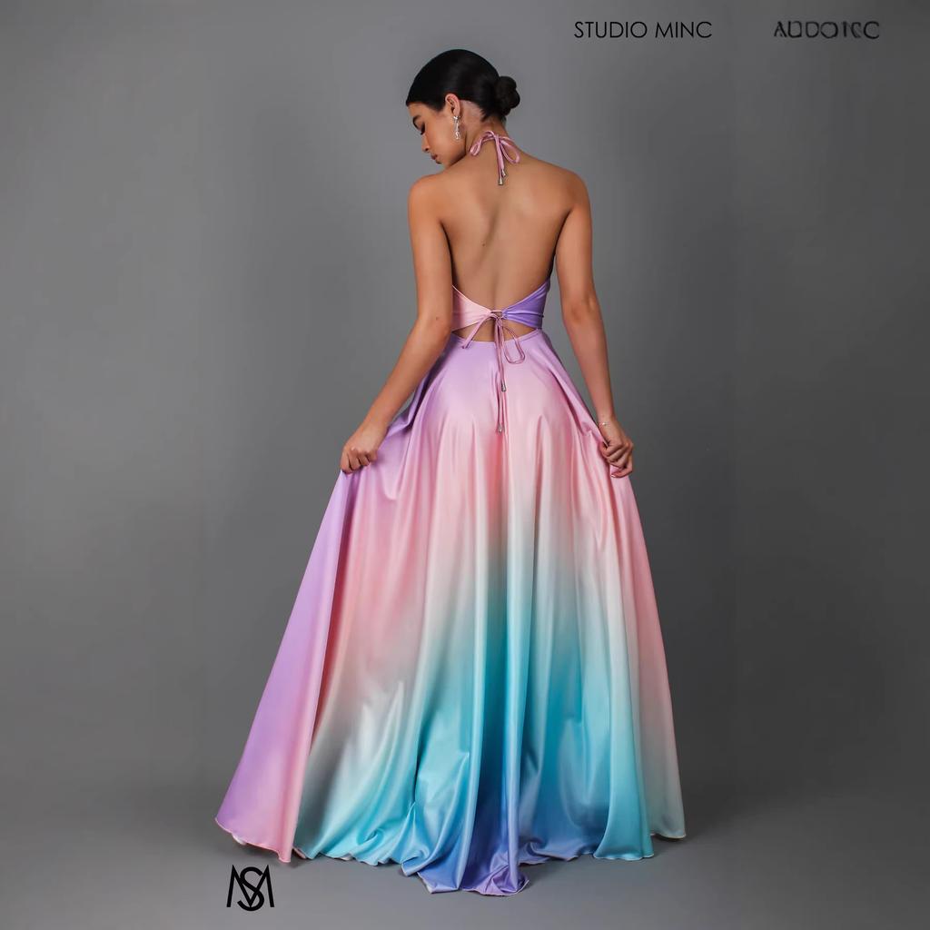 Новая женская одежда платье с маятником на талии с постепенным изменением цвета сексуальное платье с глубоким V-образным вырезом длинное платье женское