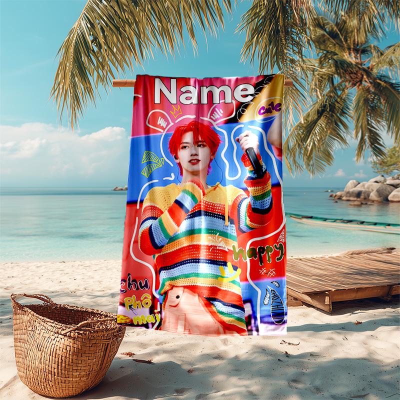 Personalized customized proof beach towel with TOP lands boy group Zhu Zhixin pattern - soft, absorbent,quick-drying,perfect swimming,camping&bathing