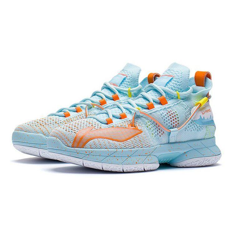 Баскетбольные кроссовки Li Ning Youth Flash 6 с противоскользящей подошвой, амортизирующей, износостойкой подошвой, средней высоты, детские баскетбольные кроссовки синего цвета YKBR024-9