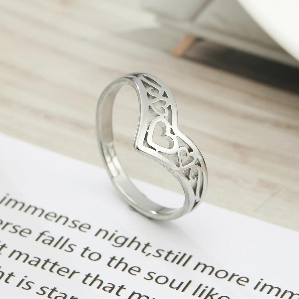 Xiaomi Skyrim Adjustable Hollow Heart Ring Women Gold Color Stainless Steel Finger Rings Jewelry Anniversary Gift Wholesale