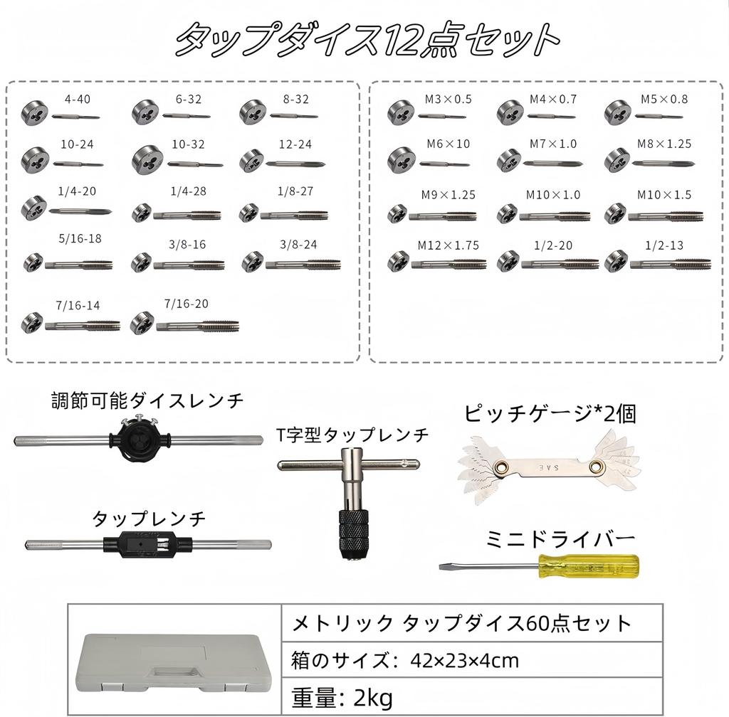 Корекау Метчик Плашка Ремонт Резьбы Отверстие Для Болта Ремонт Гайки Нарезание Резьбы Высокопрочная Легированная Сталь (Набор 60)