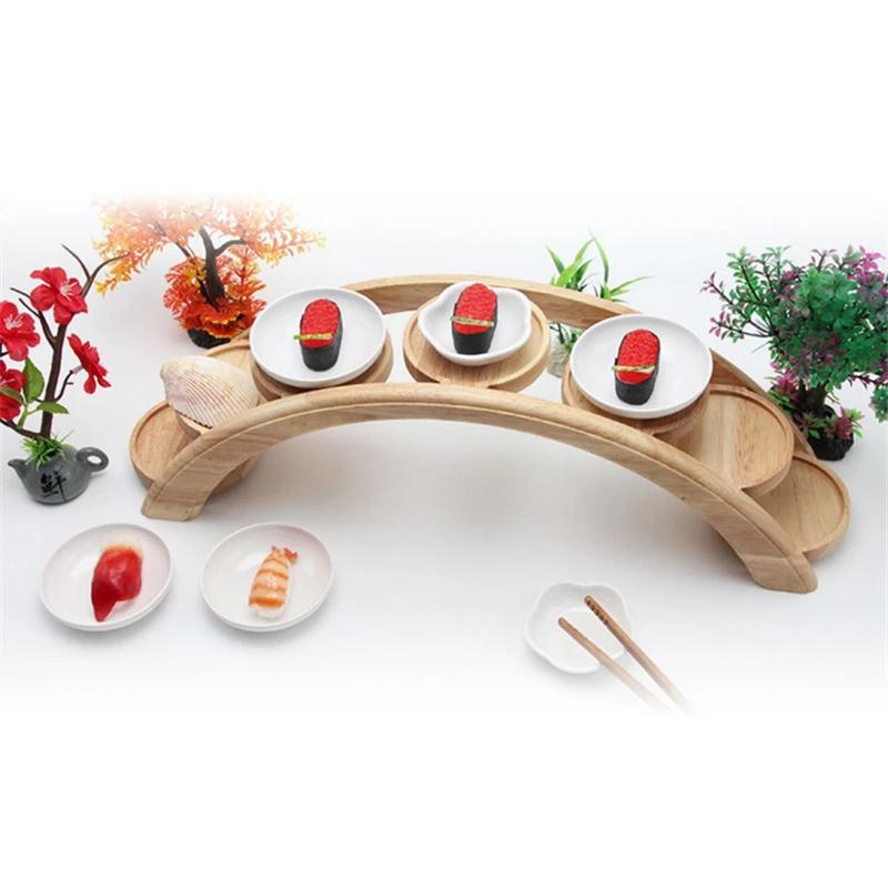 Hotpot Arch Bridge Plate Sushi Bridge Boat Tableware Dessert Wooden Dim Sum Plate Sushi Tray Japanese Kitchen Bento  Sushi Plate