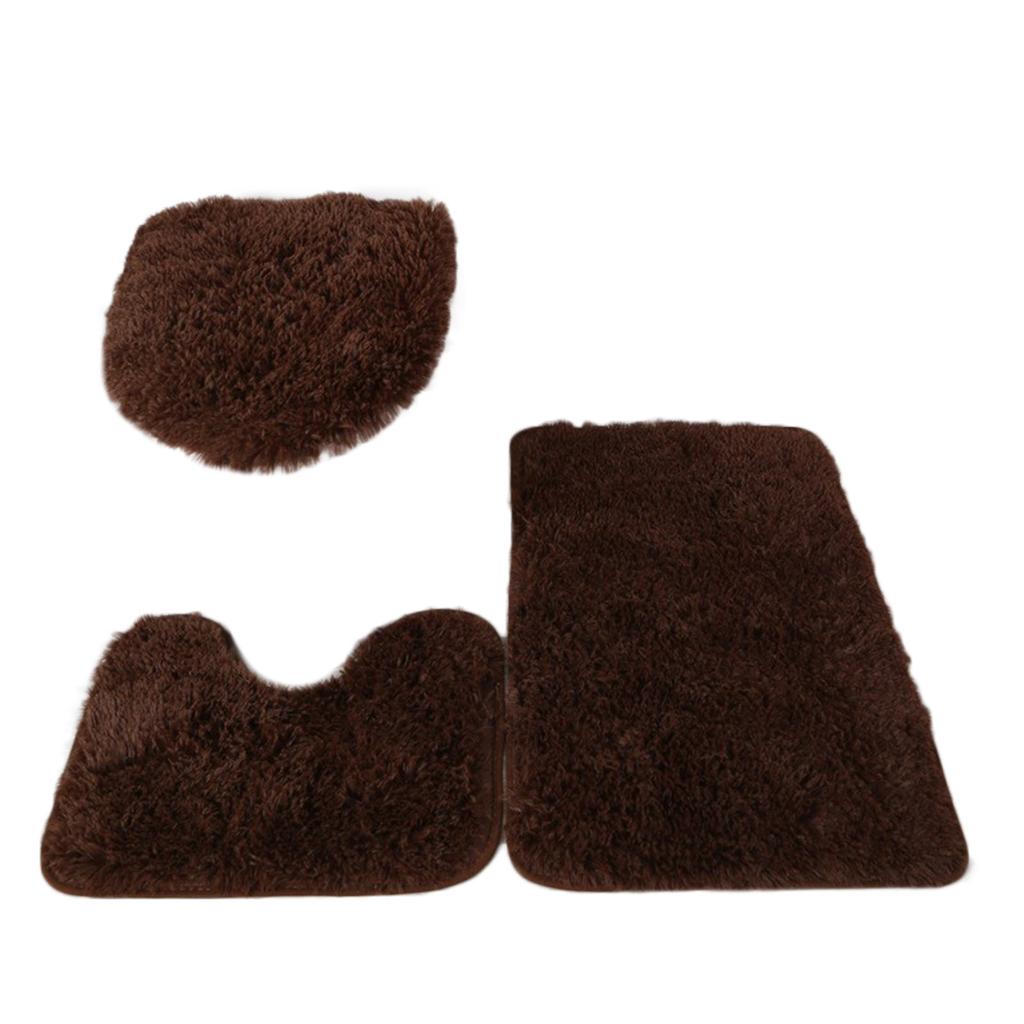 3pc Bathroom Set Rug Mat Toilet Lid Cover Plain Solid Color Bathmats