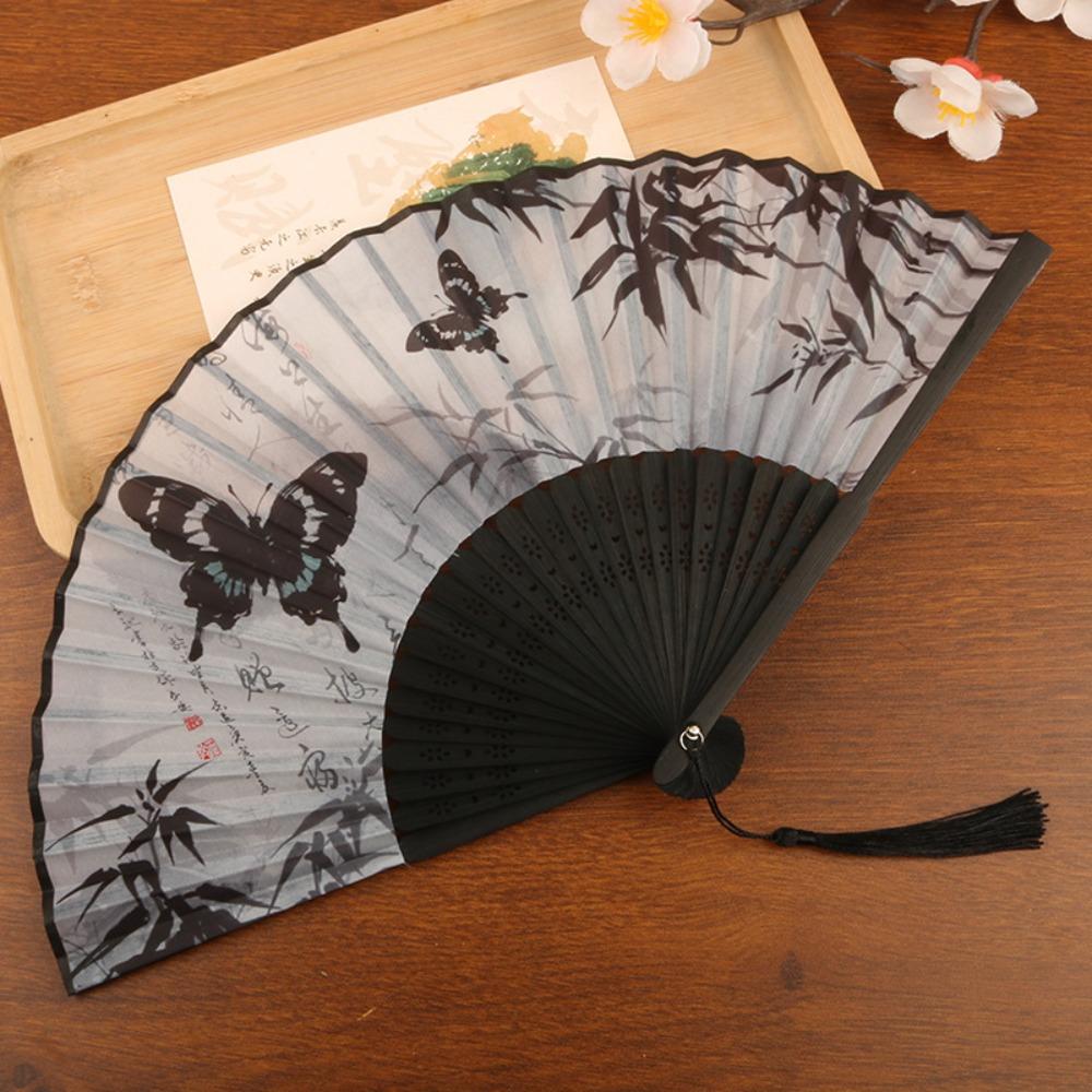 Antique Bamboo Folding Fan Ink Wash Painting Portable Fan Decorative Silk Hand Fan  Hanfu Cheongsam