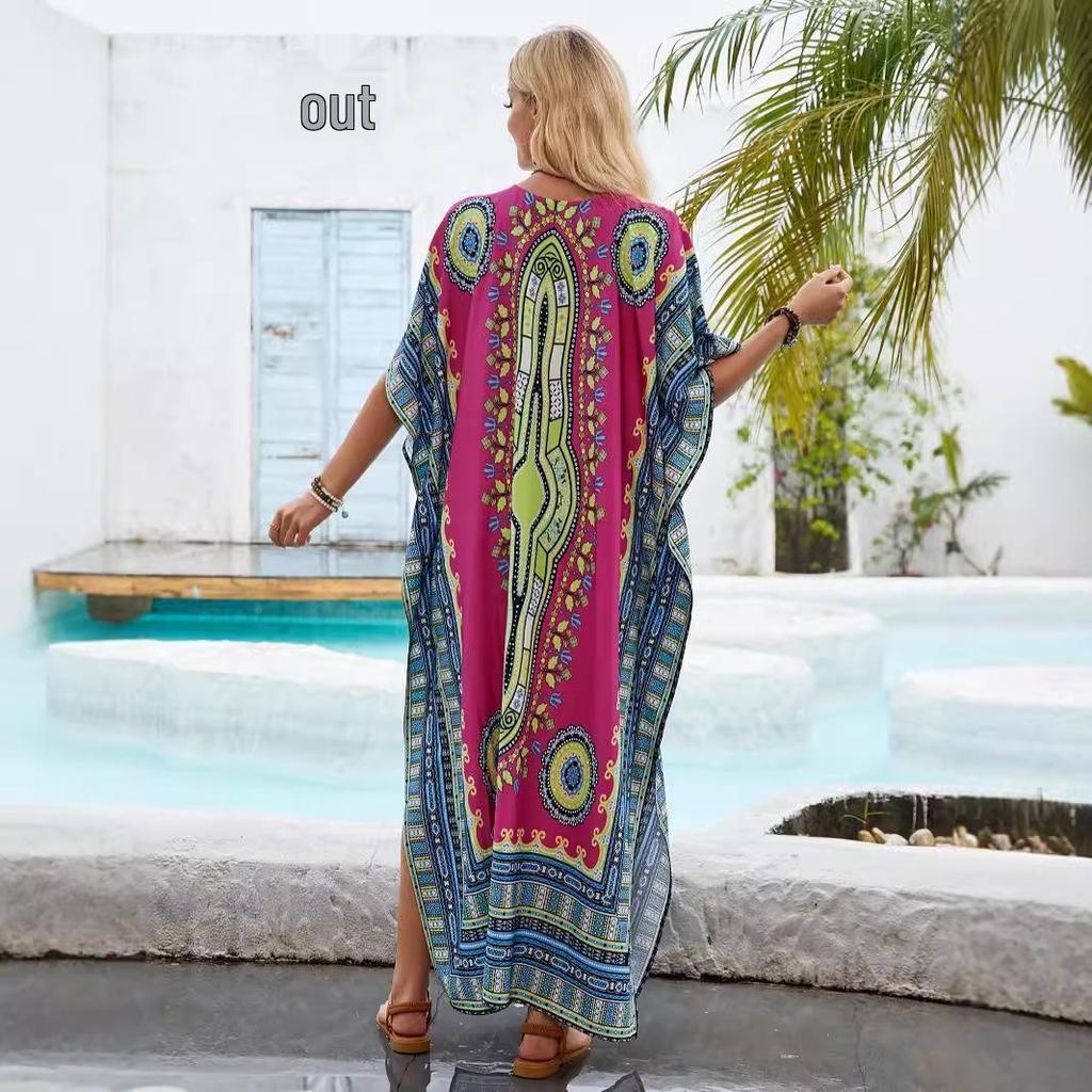 2024 European-American Middle East Beach Robe: Loose, Stylish Bikini Cover-Up with Positioning Print for Sun Protection