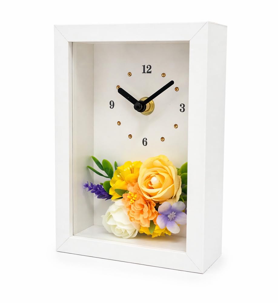 Цветочные часы Petit Fleur Настольные часы Композиция 12 x 17 см Белая рама Подарок Цветочные часы - Часы/Настенные - - - - (Витаминные цвета)