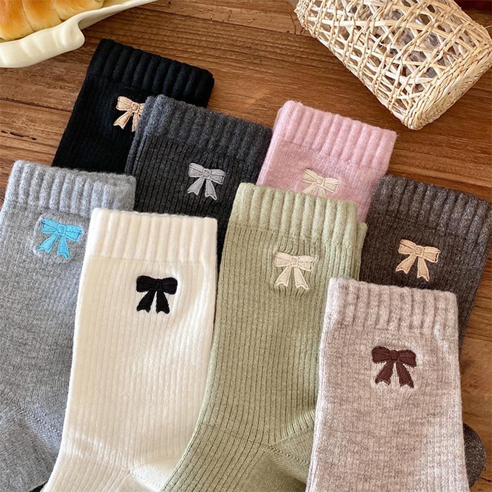 Thickened Women's Mid-Calf Socks Warm Seamless Socks Fashion Bow Knot Socks  for Women Girls