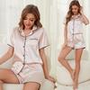 Женские пижамы для сна, спальные костюмы с имитацией шелка, рубашки на пуговицах, комплект коротких брюк, летняя ночная одежда, домашняя одежда