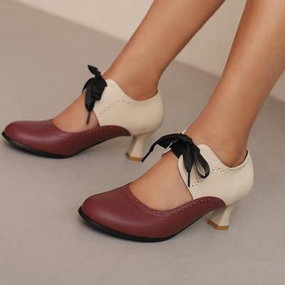 Женские/женские туфли на высоком каблуке, новые весенне-летние туфли контрастного цвета на толстом каблуке, легкие туфли в стиле ретро с открытым носком