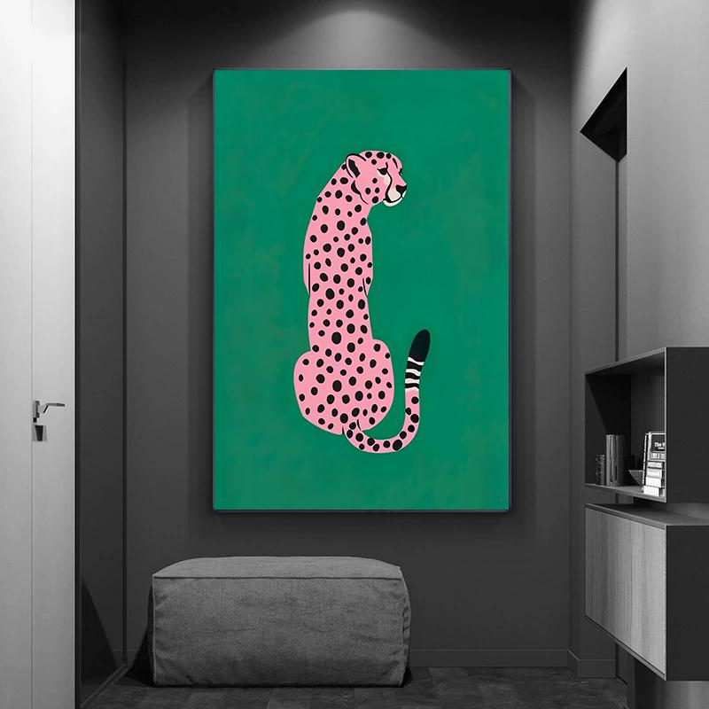 Pink Gold Leopard Green Posters and Prints Canvas Paintings Animal Wall Art Pictures for Modern Living Room Wall Decoration