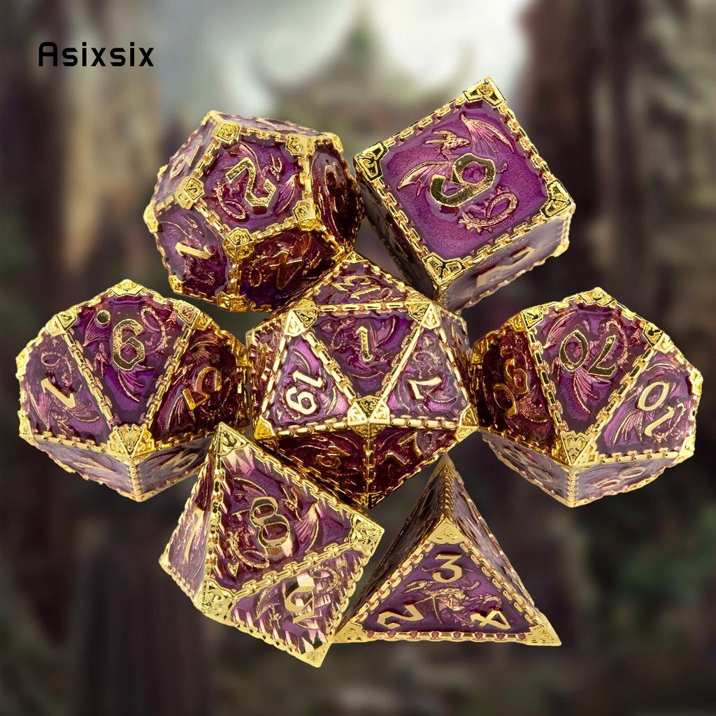7 шт. светло-фиолетовый дракон металлические игральные кости твердый металлический многогранный набор кубиков подходит для ролевой ролевой игры, настольной игры, карточной игры