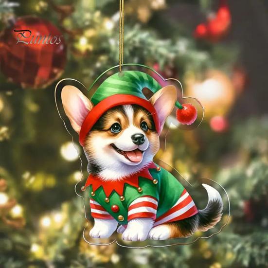 Подвеска для автомобиля в виде собаки из акрила, 8 см, легко подвешиваемая веревка, двухсторонняя 2D цифровая визуализация, подвесное украшение для реалистичного просмотра, автомобильная рождественская елка