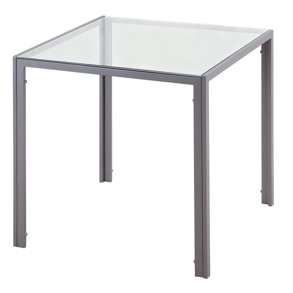Modern Square Dining Table for 2-4 People, with Glass Top & Metal Legs for Dining Room, Living Room, Grey