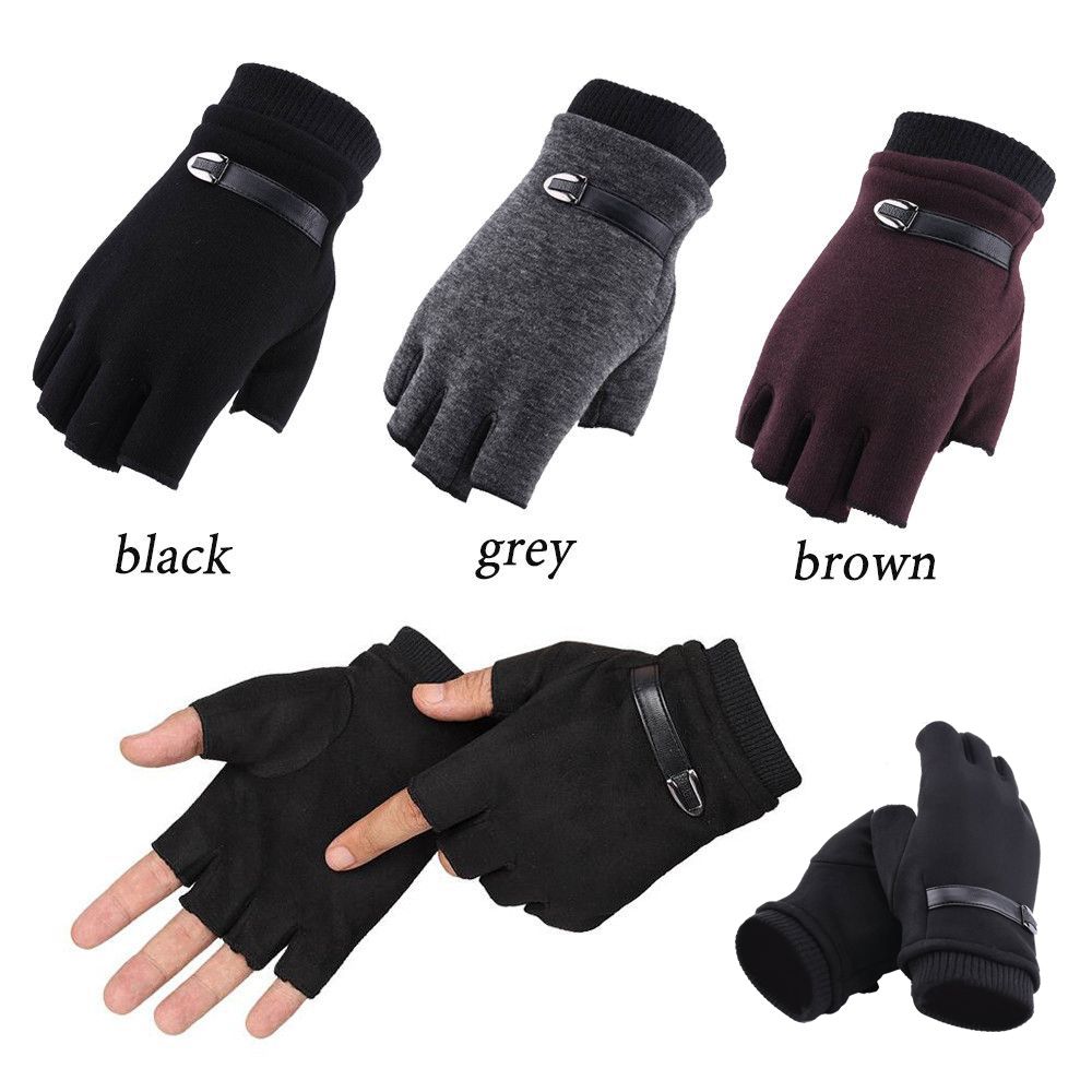 Warm Thick Fingerless Mens Mittens Half Finger Winter Gloves Thermal