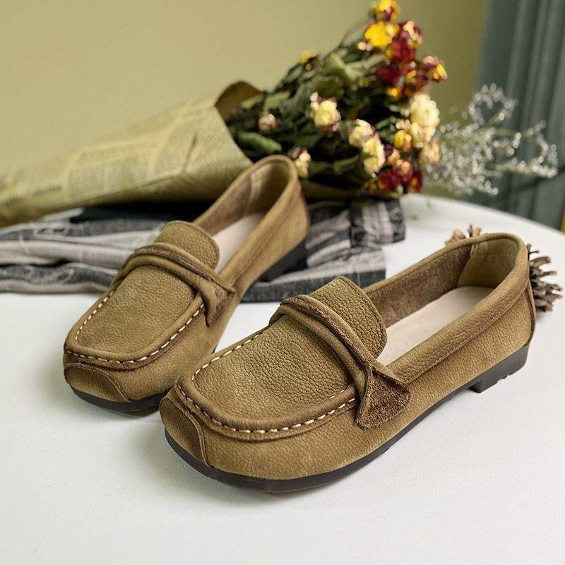 Женские одинарные туфли из мягкой кожи на мягкой подошве из говяжьей жилы, весна-осень 2025, матовая кожа, низкий каблук, туфли-бини, мягкая поверхность, обувь для мамы