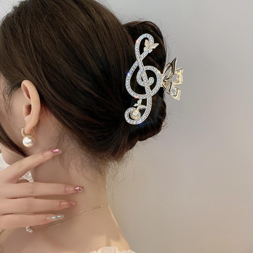 Thick Hair Music Note Claw Clip Rhinestone Shark Clip Luxury Metal Hairpins Women