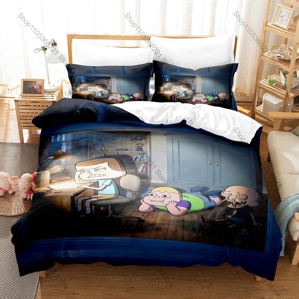 Sumo Clarence Jeff Retro Cartoon Typography Duvet Cover Set 3PCS Bedding With 2 Pillowcases Slice Of Life Text Art Home Decor