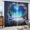 2pcs Moon Beach Printed Curtain for Home Decor - Rod Pocket Window Treatment for Bedroom, Office, Kitchen, Living Room,and Study