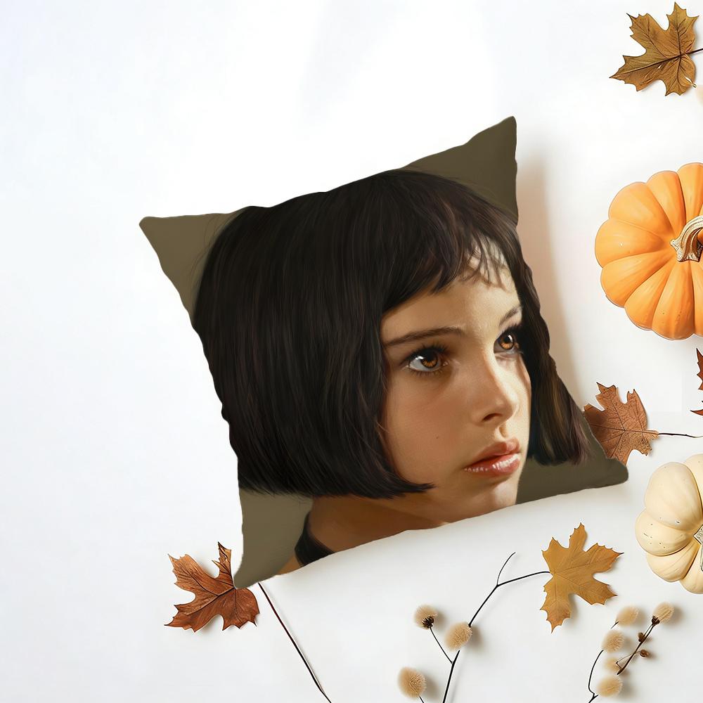 NNatalie Portman Cushion Cover Washable Linen Pillowcase Soft  for Daily Sofa Bed Home Room Decor