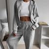 Womens Zip-Up Hooded Sporty Two-Piece Set With Drawstring Pants Casual Streetwear Outfit