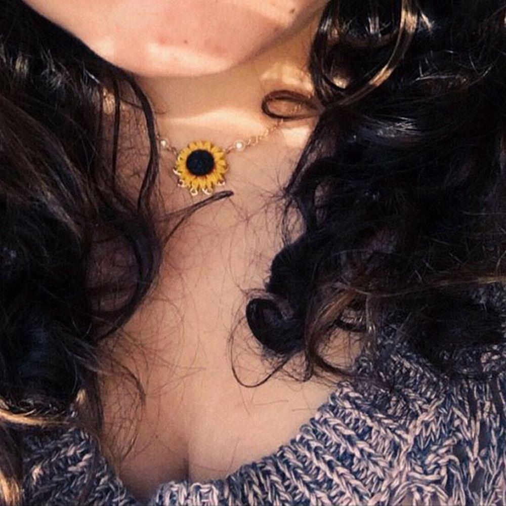 Women Romantic Jewelry Gold Plated Sunflower Necklace Chain Pearls Flower Pendant