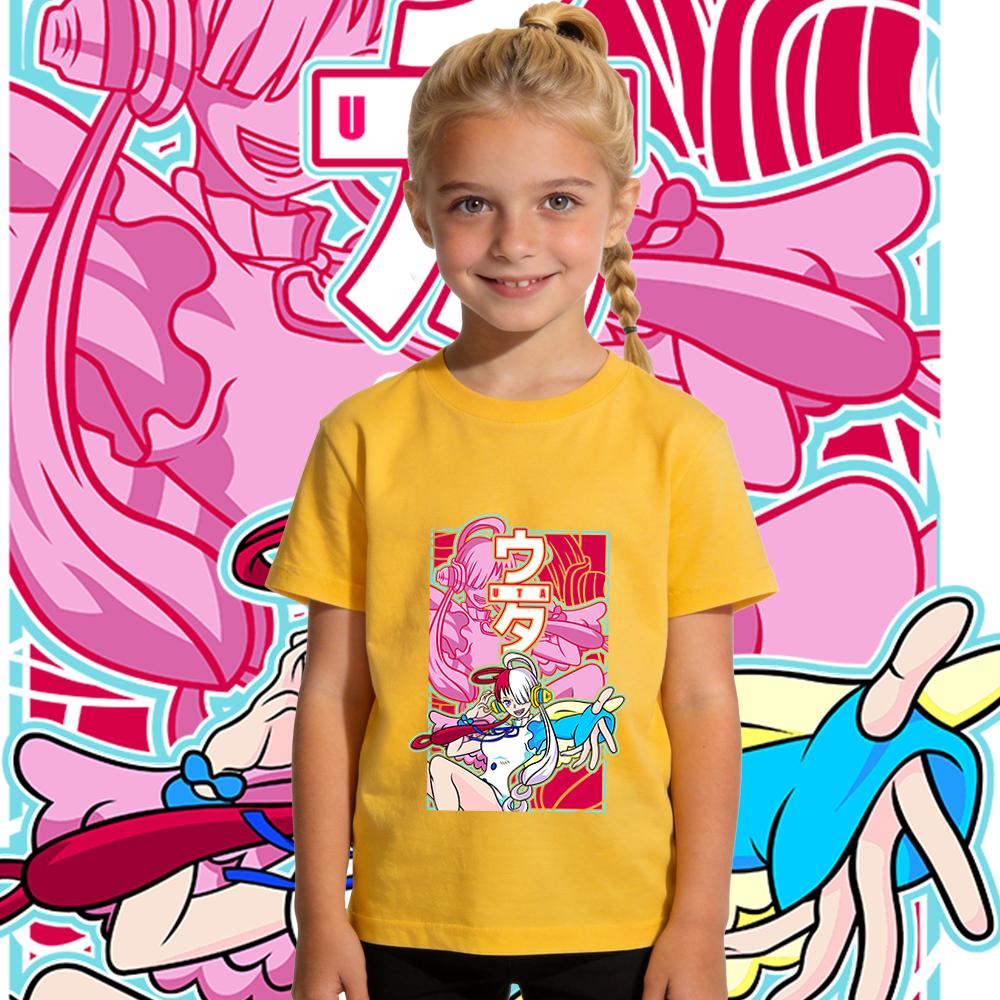 One Piece Uta Anime Print Boys Girls Cotton T Shirt Kids Casual Summer Top Soft Breathable Daily Wear