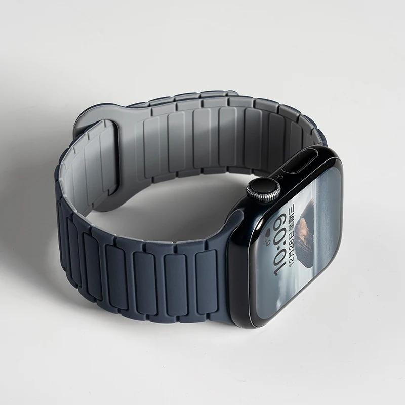Силиконовый ремешок для Apple Watch Ultra 2 49 мм 42 мм 45 мм 41 мм 44 мм 40 мм Магнитный ремешок для iWatch Series 10 46 мм 9 8 7 6 SE 5 4 3