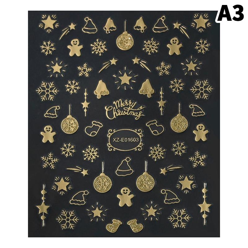 1 лист Золотые 3D Рождественские наклейки-фольга для ногтей Блестящая снежинка Рождественская елка Снежный шар Снежинка Слайдеры для ногтей Наклейки для ногтей