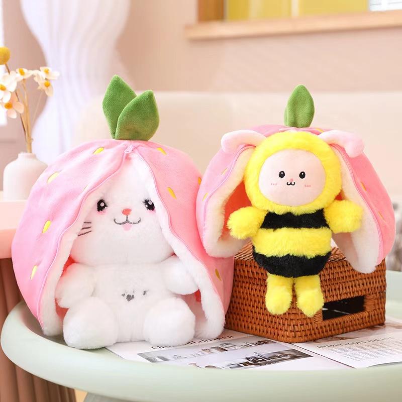 Strawberry Turned Into A Doll Plush Toy Childrens Sleeping Pillow Childrens Girls Birthday Christmas Gift Rabbit Bee Doll
