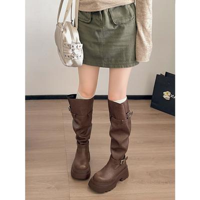 Черные ретро ботинки на платформе женские ботинки 2025 новая осень маленькие узкие универсальные ботинки-чулки рыцарские ботинки