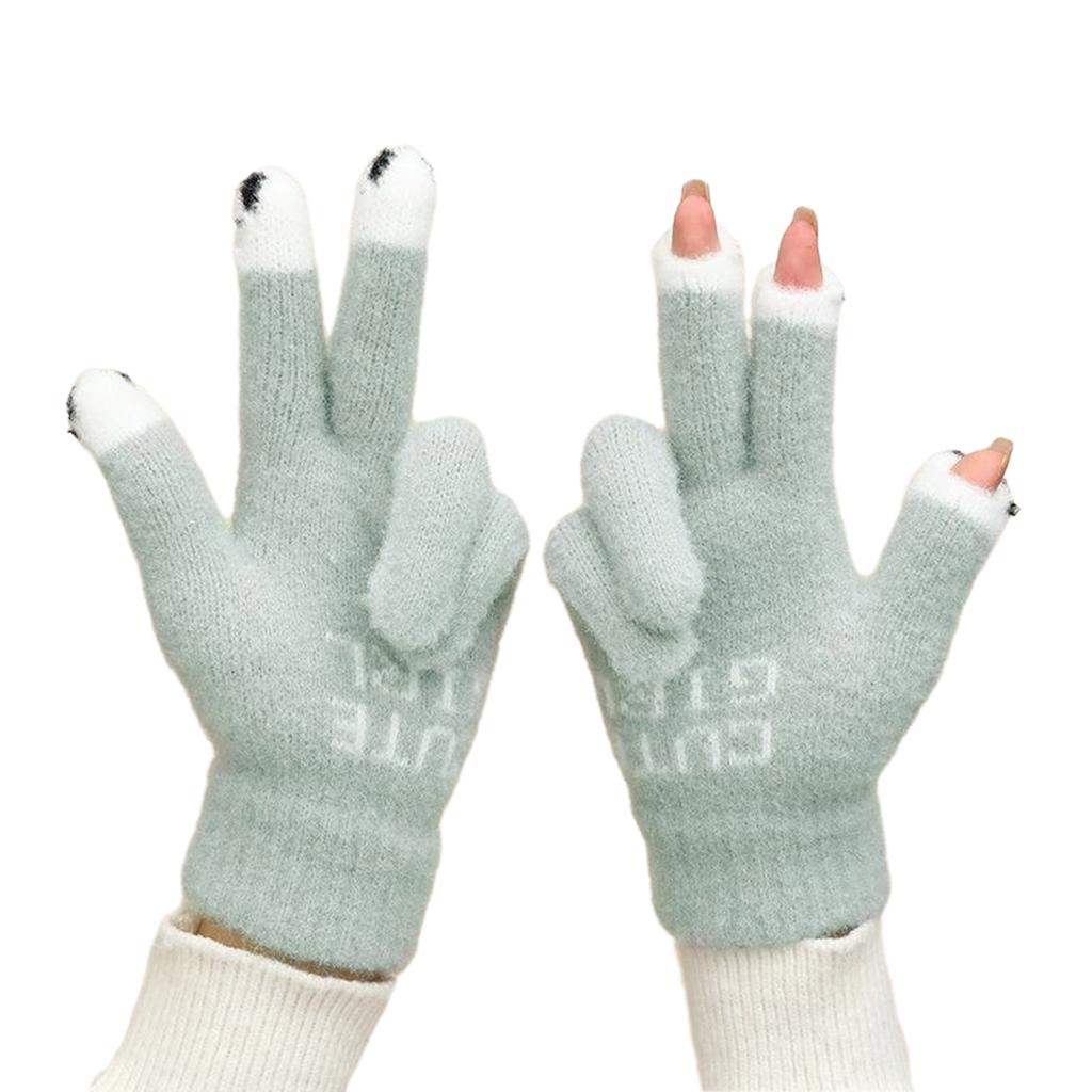 Winter Warm Stretchy Mittens Adult Knitted Touchable Screen Full Finger Gloves Knit Gloves for Cold Weather Cycling