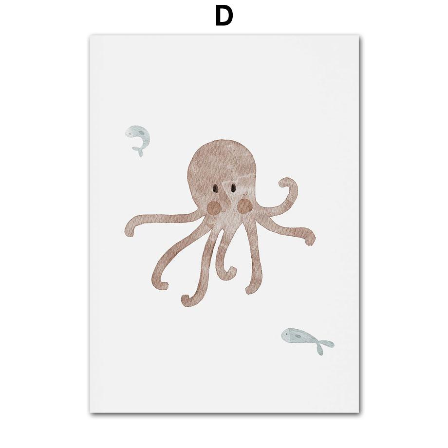 Пользовательское имя Кит Осьминог Черепаха Лебедь Морские животные Детская Настенная картина на холсте Плакат и принты Картина Декор для детской комнаты