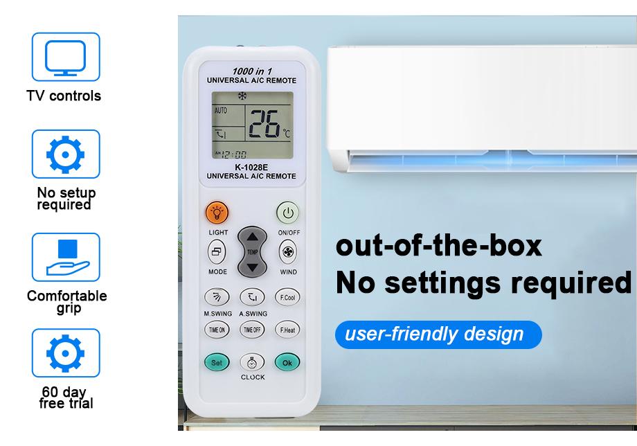 K-1028E 1000 In 1 Universal Air Conditioner LCD A/C Remote Control For Haier Geli Hitachi Panasonic Sharp Midea Fujitsu Guqiao