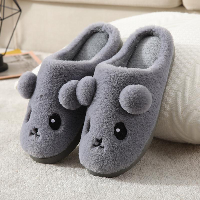 Пара осенне-зимних милых мультяшных домашних нескользящих теплых плюшевых тапочек