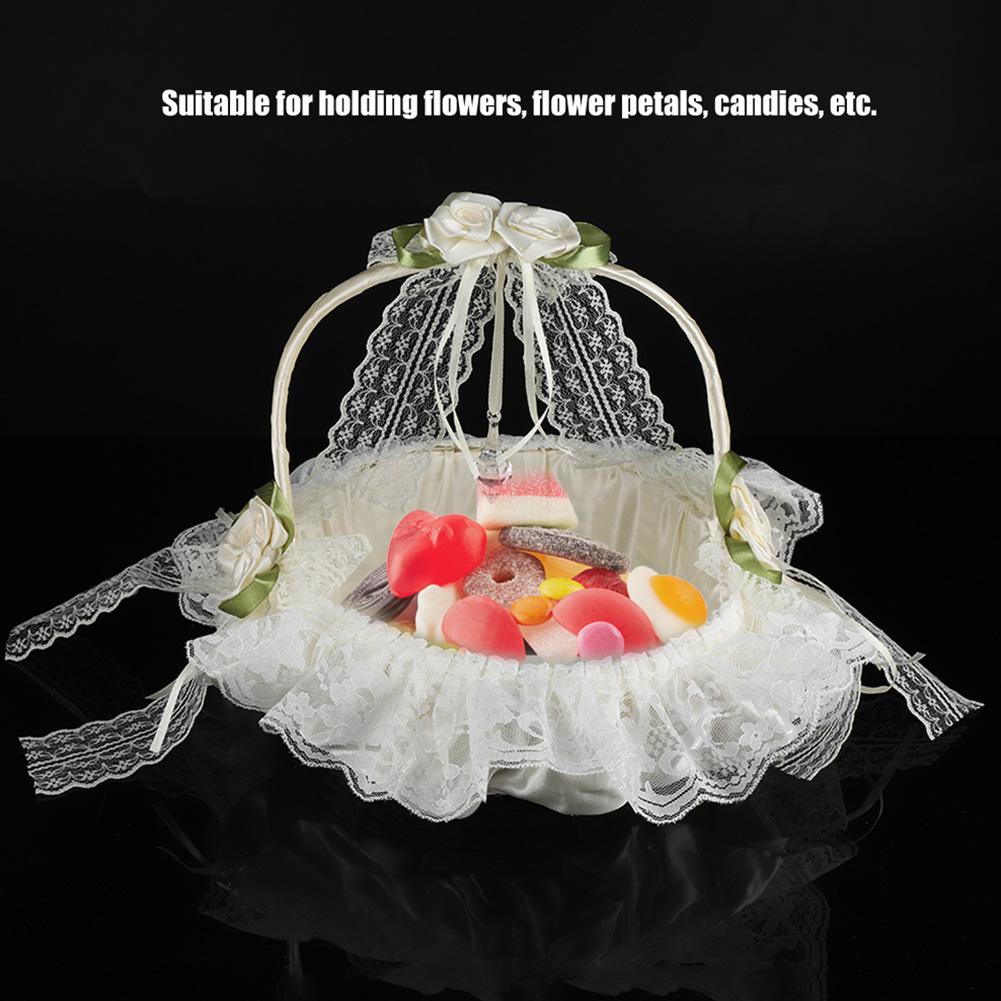 Романтичная кружевная корзина для девочек-цветочниц, бамбуковые атласные банты, свадебные корзины для декора свадебной вечеринки