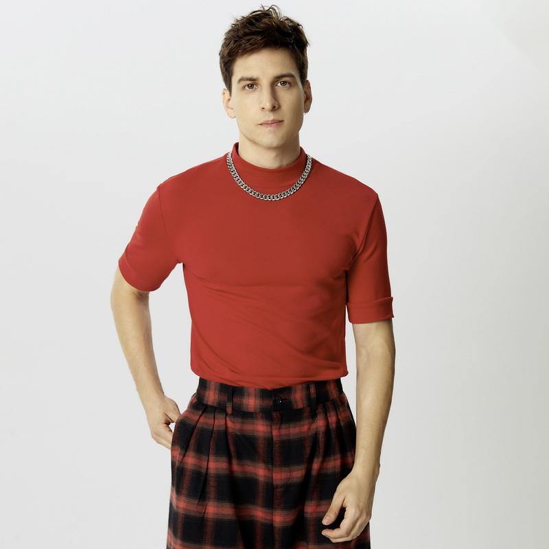 INCERUN Мужские футболки с высоким воротом, с коротким рукавом, облегающие, повседневные, майки