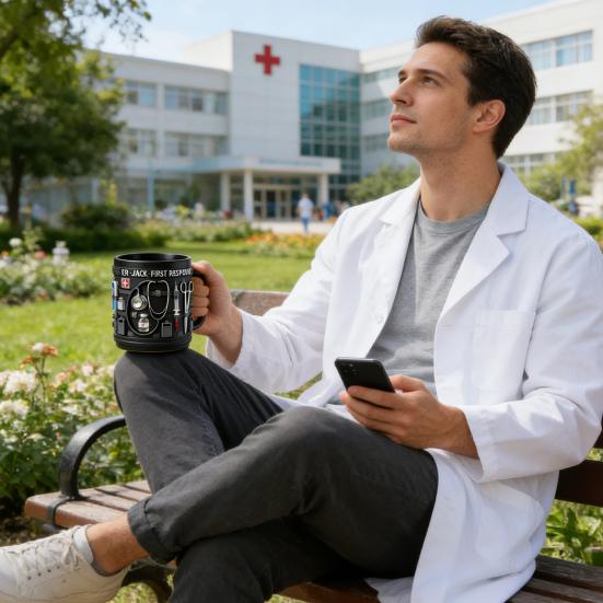 Персонализированная кружка на медицинскую тематику ER Jack Первая помощь 3D кружка с медицинскими инструментами Черная керамическая кофейная кружка для врачей медсестер Практичный подарок Коллекционный