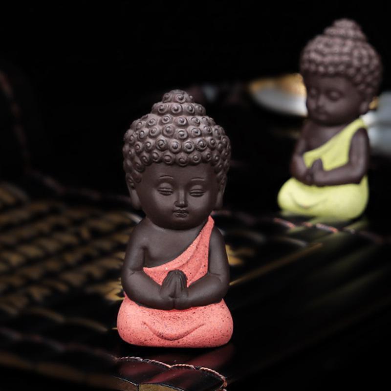 Ceramic Tea Pet Ornaments Buddha Enlightened Statue Mini Monk Figurines Fine Sand Little Monks Tea Pet Furnishing
